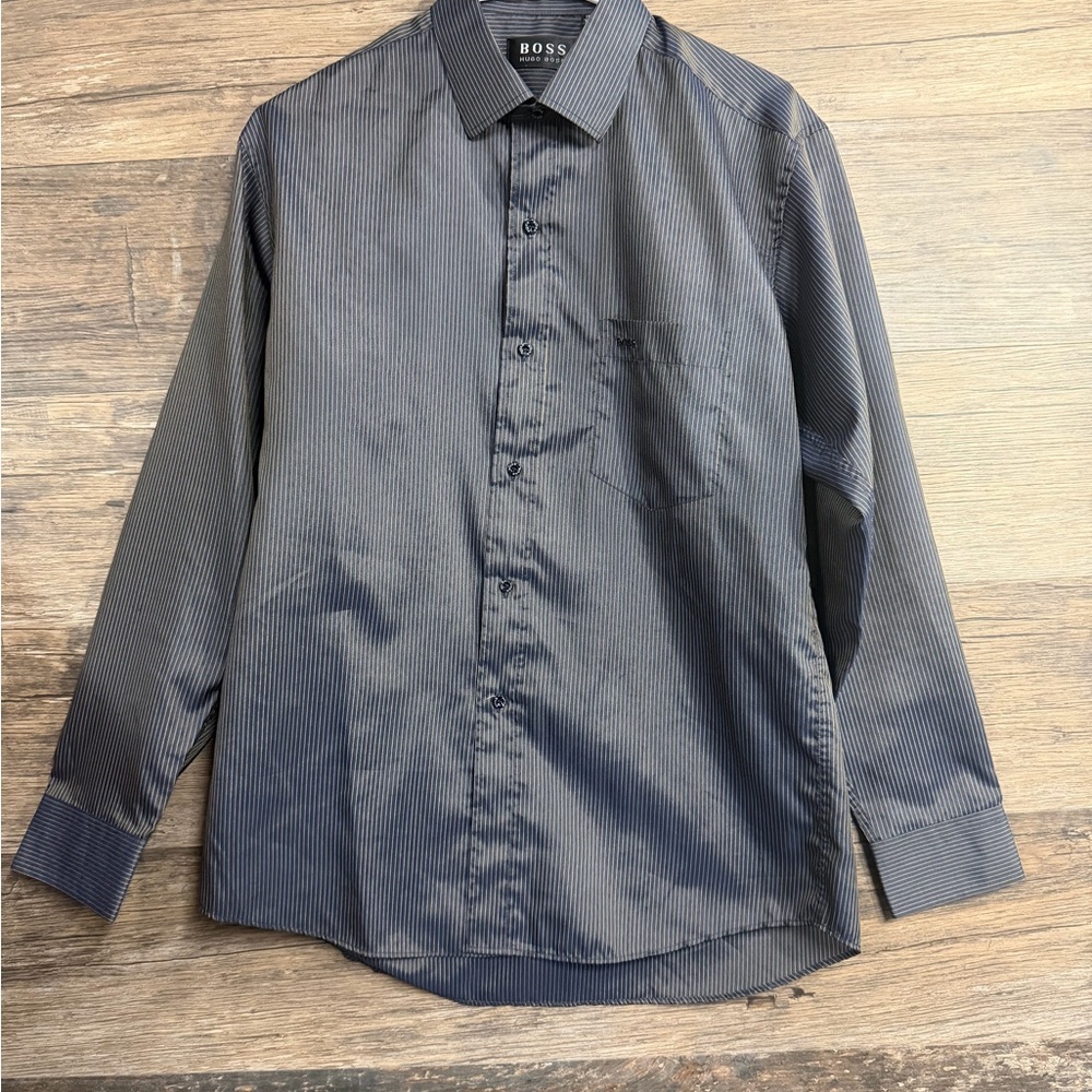 Boss Men's Dark Pin Striped Dress Shirt